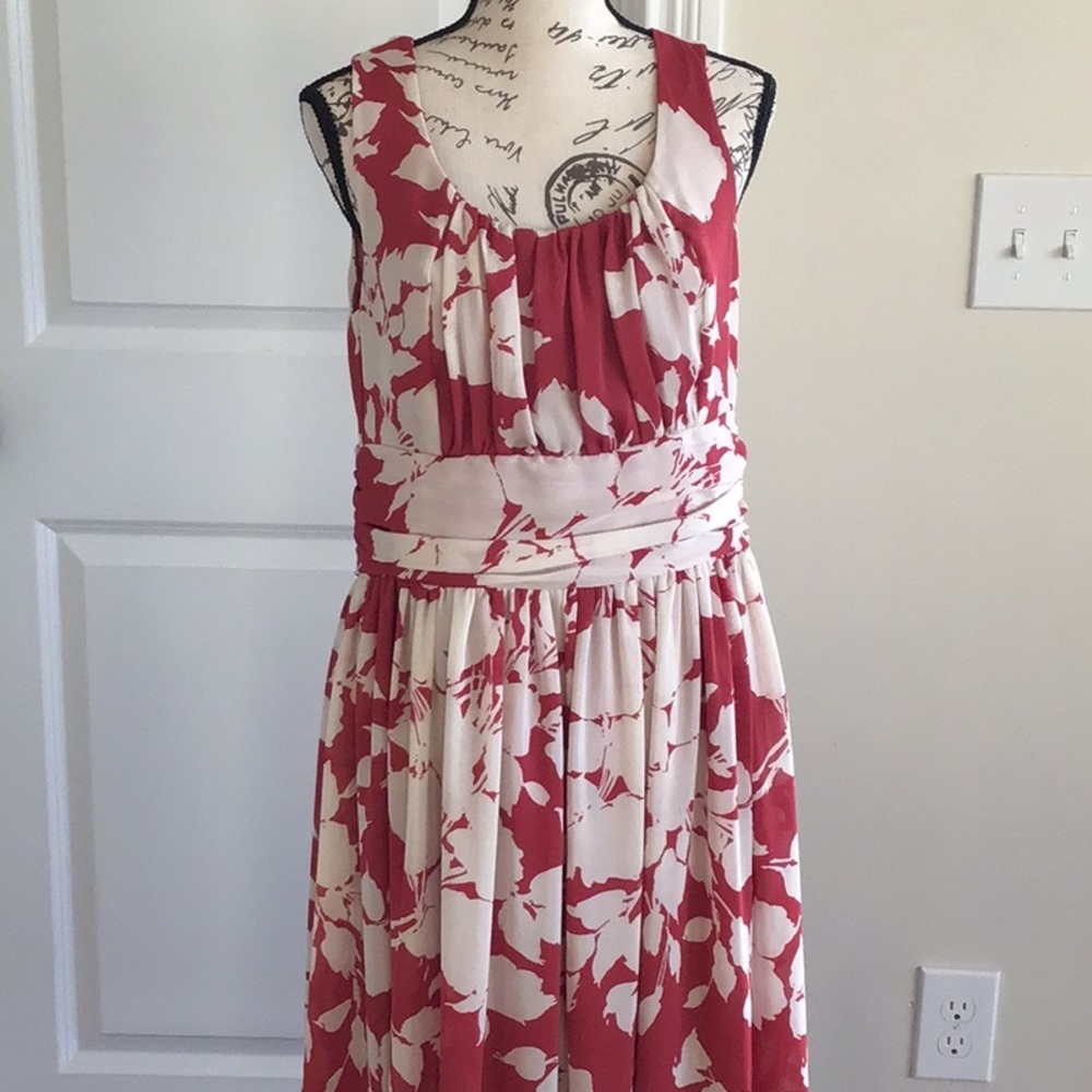Talbots Red and White floral A line  dress Sz 8